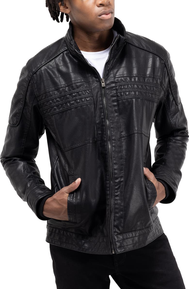 XRAY Faux Leather Hooded Moto Jacket with Faux Fur Lining, Alternate, color, Black