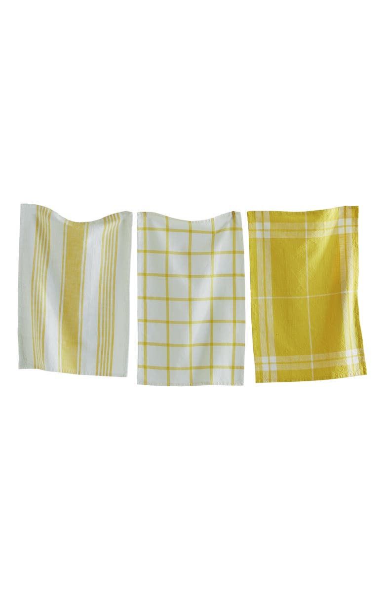 tag Classic Yellow Cotton Dishtowel Set of 3 Check Stripe, Main, color, Yellow