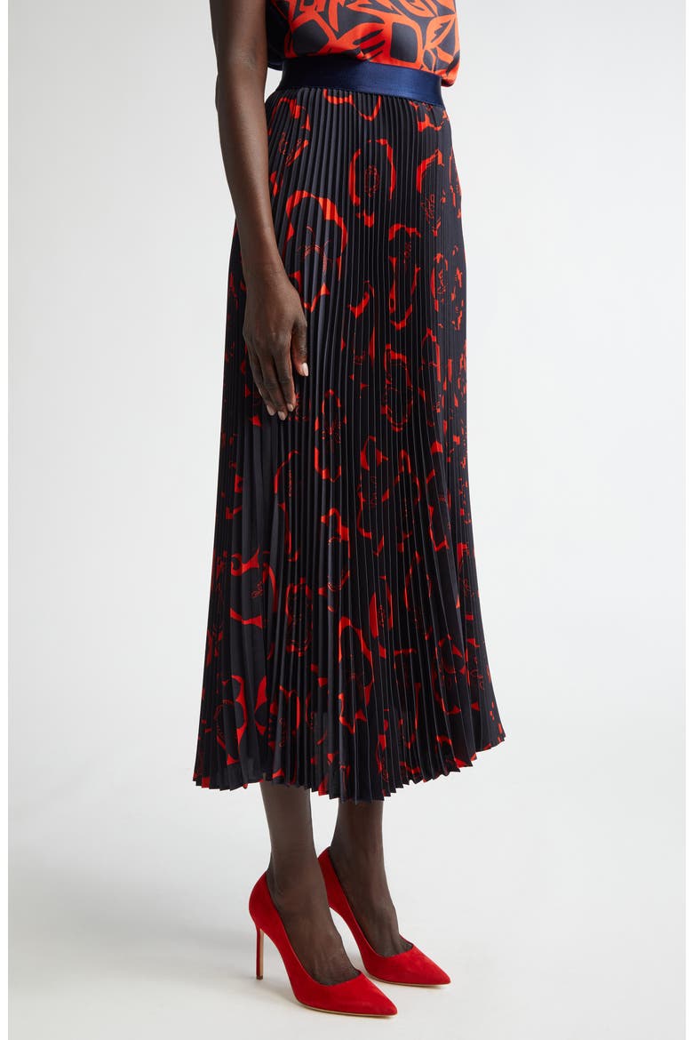 '50s Floral Print Pleated Skirt, Alternate, color, MIDNIGHT/ GERANIUM