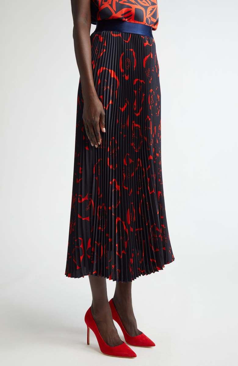 ST. JOHN '50s Floral Print Pleated Skirt, Alternate, color, 