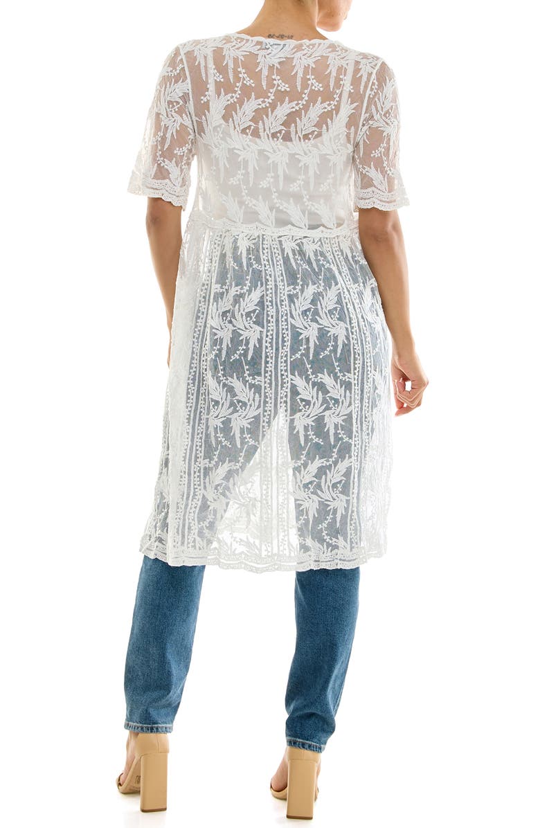 Nina Leonard Floral Embroidered Mesh Duster, Alternate, color, White