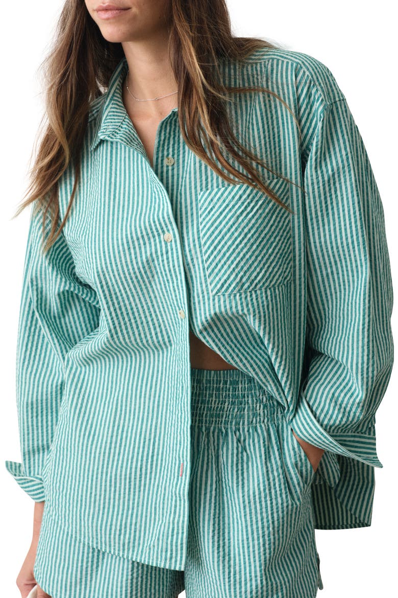 Gracey Stripe Oversize Cotton & Kapok Seersucker Button-Up Shirt, Main, color, SLUSHY STRIPE