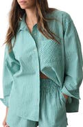 Marine Layer Gracey Stripe Oversize Cotton & Kapok Seersucker Button-Up Shirt