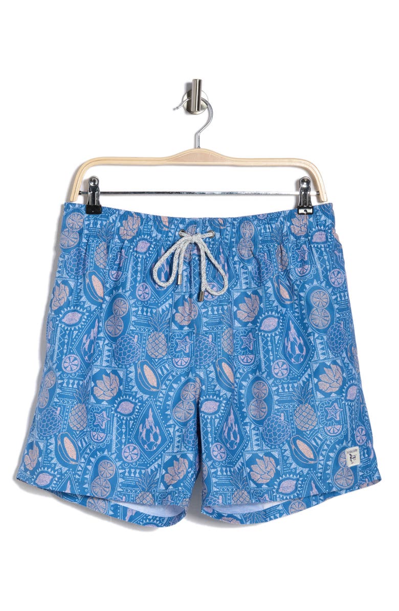 THE ENDLESS SUMMER Print Volley Swim Trunks, Alternate, color, Blue