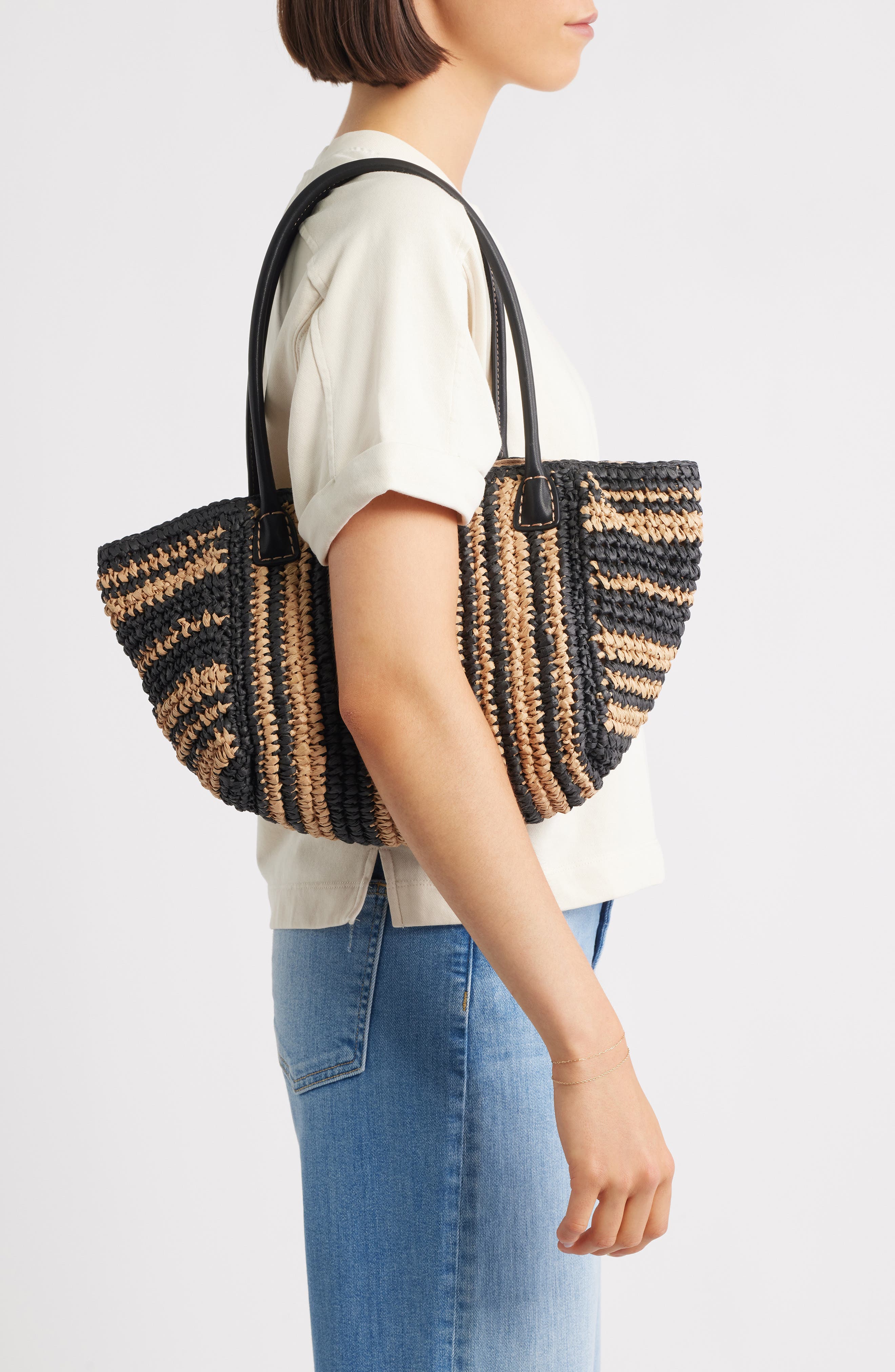 Madewell Handwoven Leather Medium Tote, Alternate, color, Natural Multi