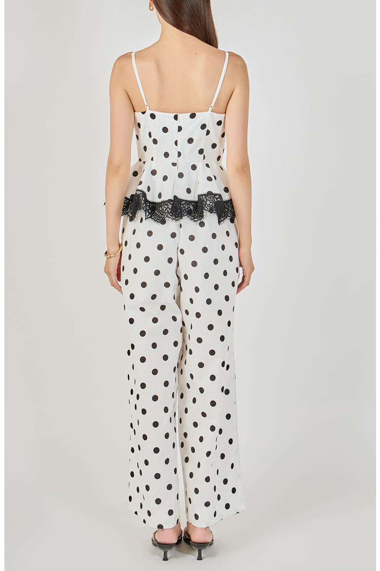 Polka Dot Peplum Jumpsuit, Alternate, color, WHITE/ BLACK