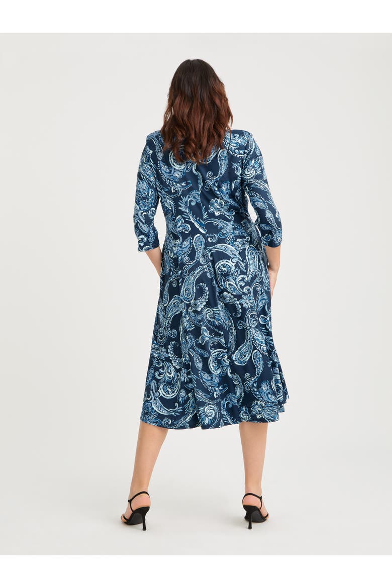 Claudia Peach Touch Knot Front Dress, Alternate, color, Navy Paisley