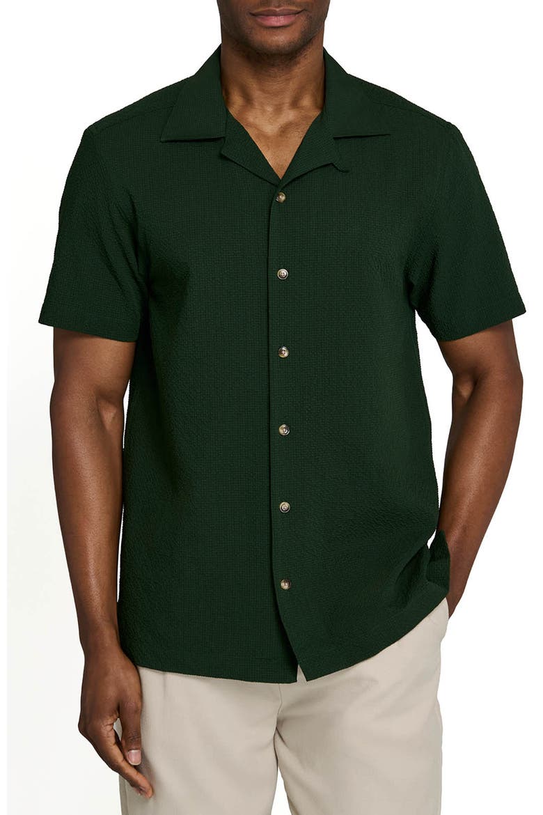 Solid Myrtle Short Sleeve Seersucker Camp Shirt, Main, color, GREEN