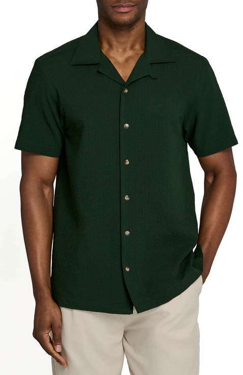 Solid Myrtle Short Sleeve Seersucker Camp Shirt