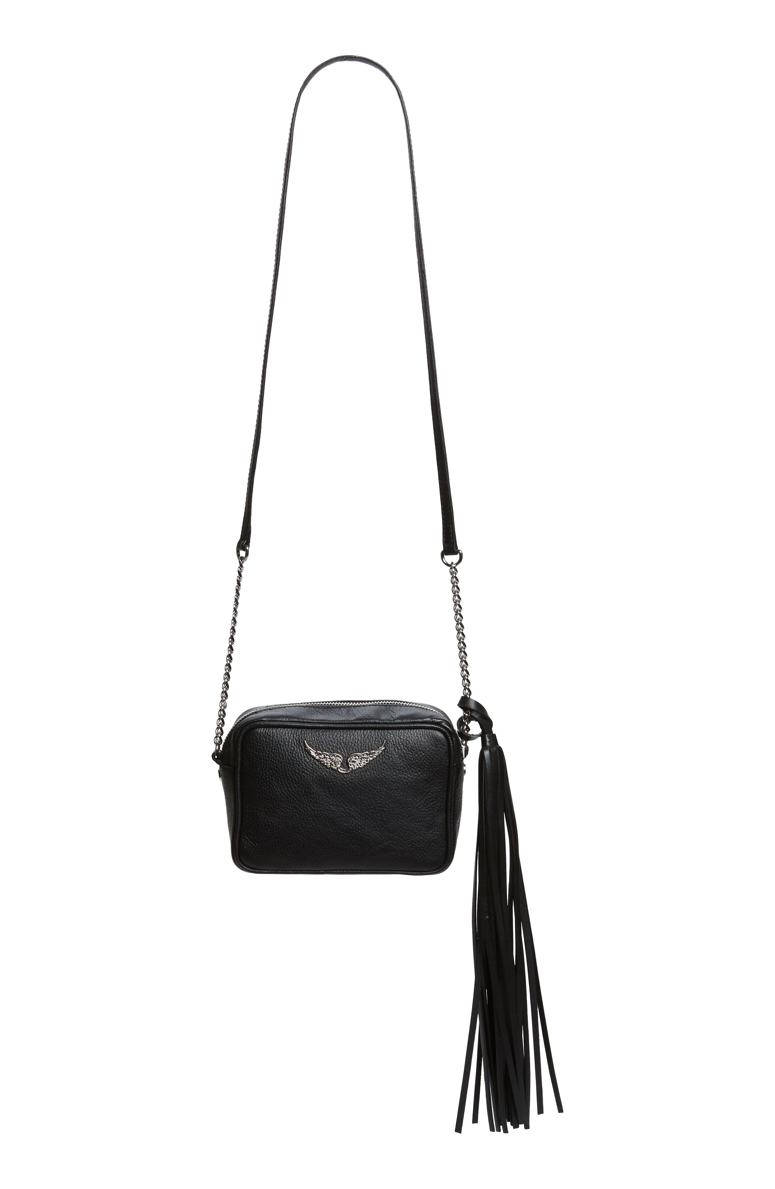 Zadig & Voltaire Boxy Extra Small Tassel Leather Crossbody Bag, Alternate, color, 