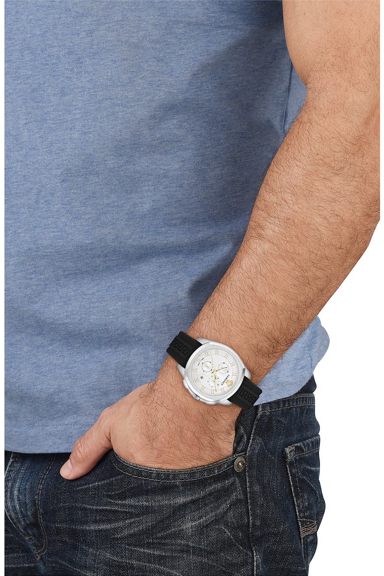 Geo Silicone Strap Chronograph Watch, 43mm, Alternate, color, STAINLESS STEEL