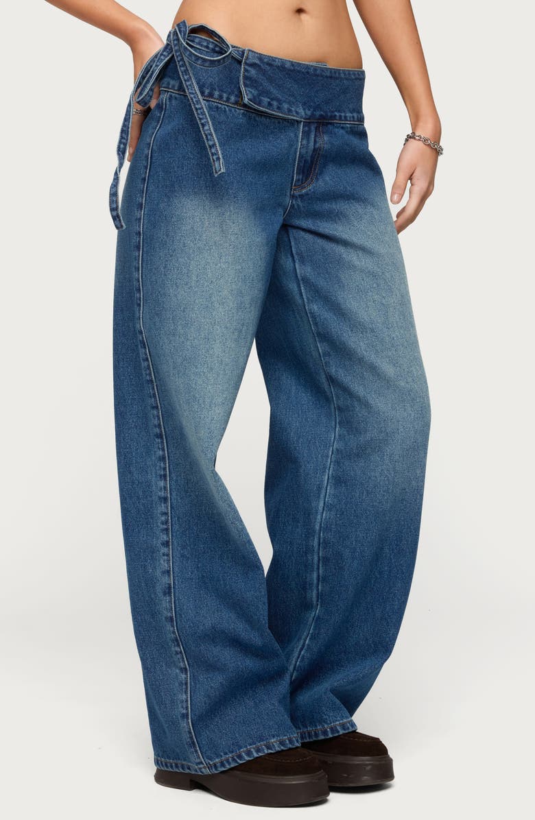 EDIKTED Cleo Tie Waist Wide Leg Jeans, Alternate, color,