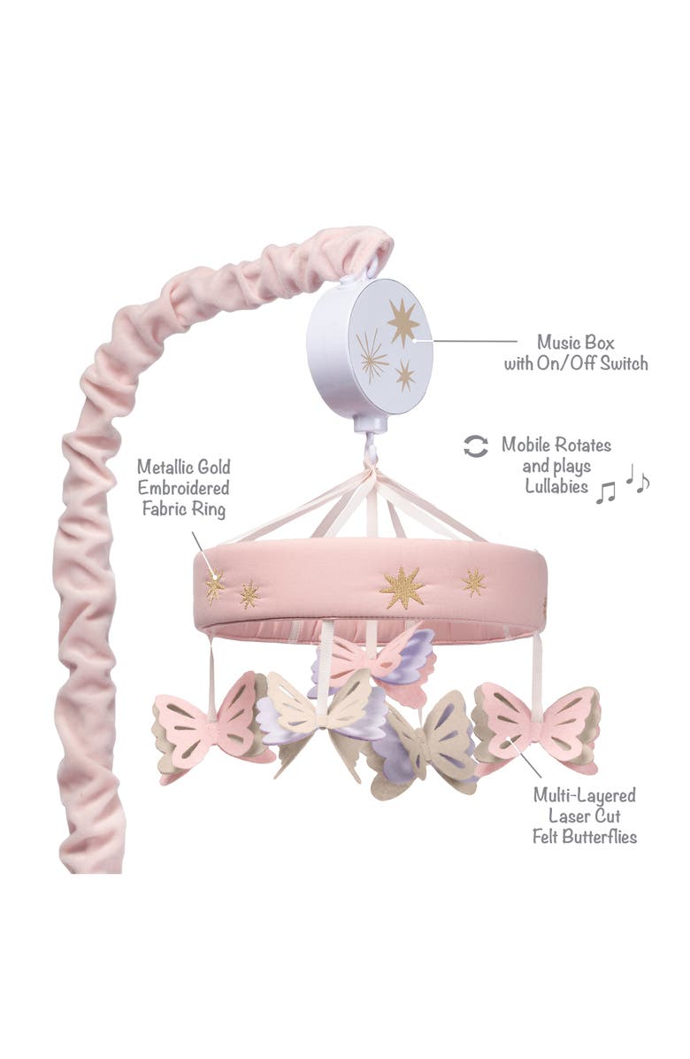 Lambs & Ivy Butterfly Dreams Musical Baby Crib Mobile Soother Toy, Alternate, color, Pink