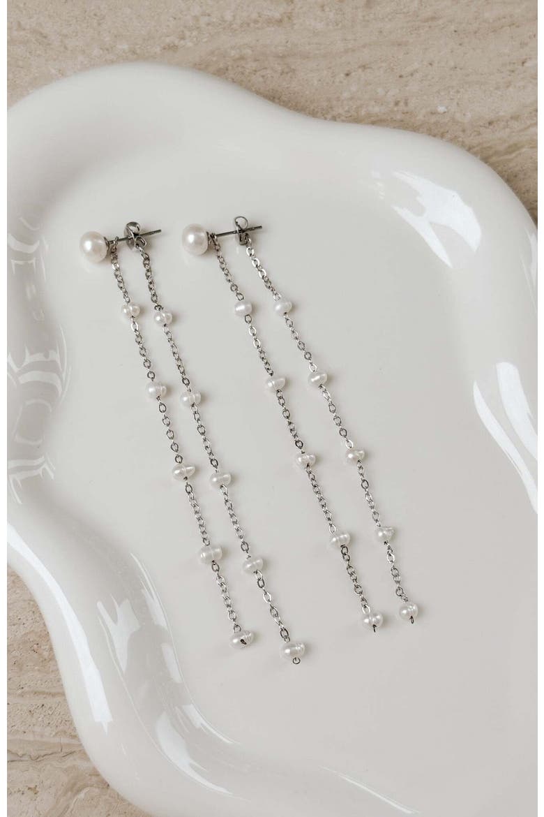 Lara Pearl Drop Earrings, Alternate, color, Silver