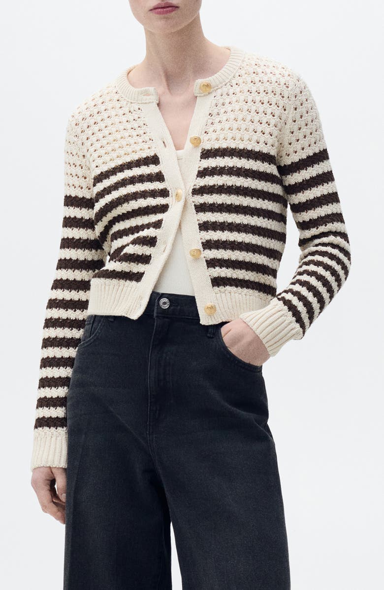MANGO Stripe Openwork Cardigan, Main, color, 
