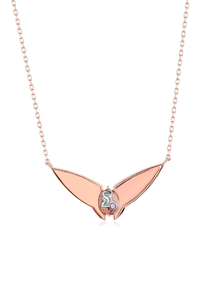 Black Cubic Zirconia Bat Pendant Necklace, Alternate, color, BLACK