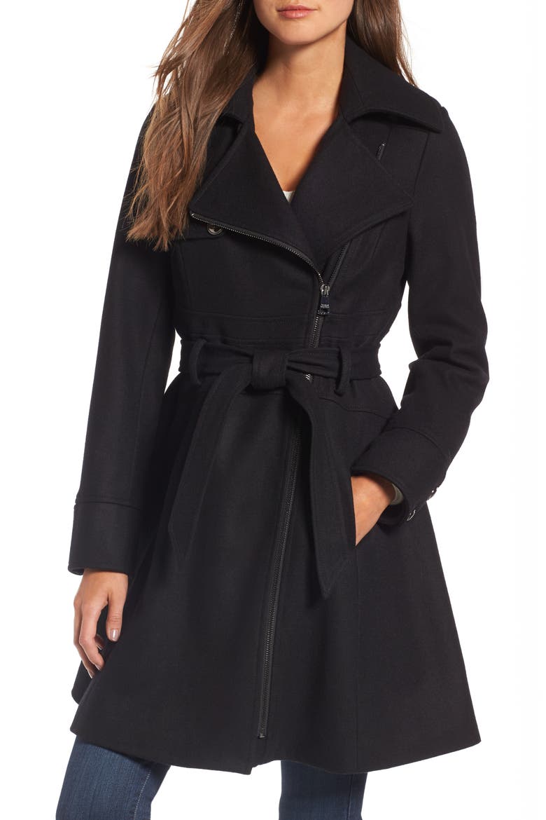 Fit & Flare Coat, Main, color, BLACK