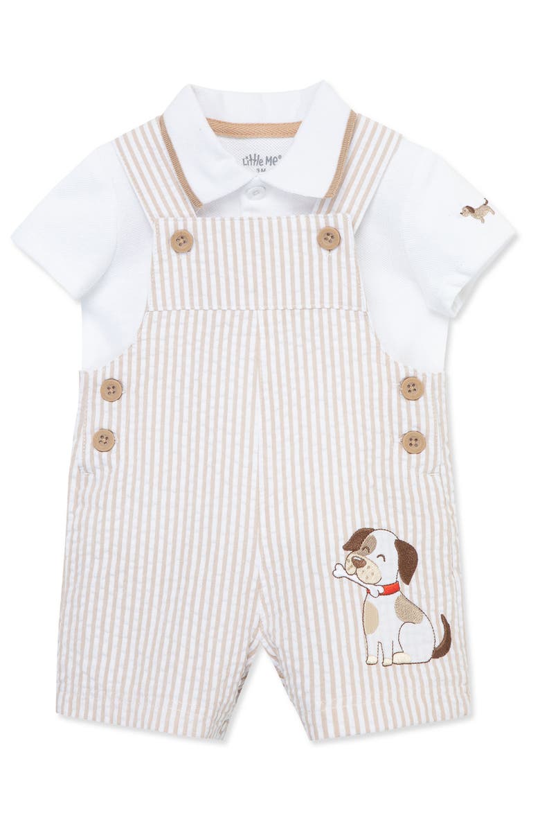 Little Me Cotton Polo & Puppy Embroidered Shortalls Set, Alternate, color, 