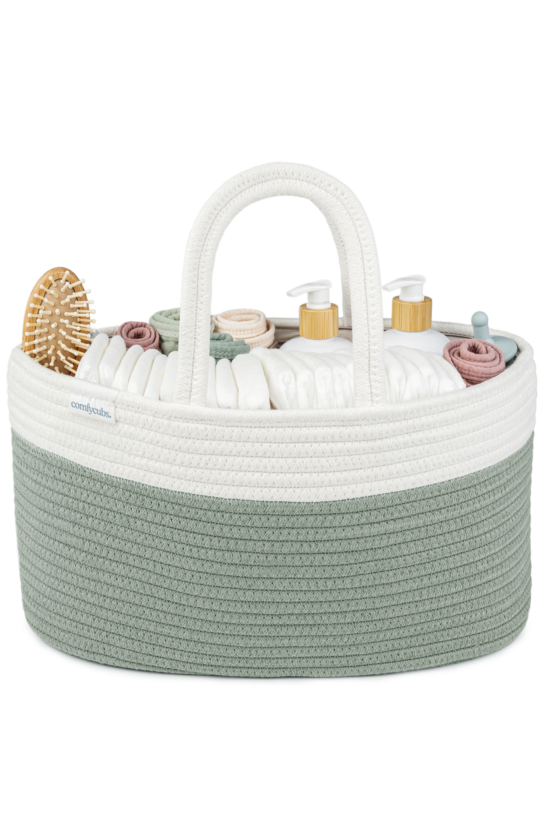Comfy Cubs Rope Diaper Caddy, Main, color, Sage