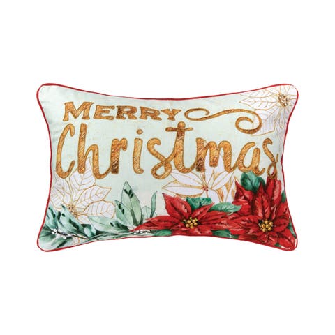 Poinsettia "Merry Christmas" Cotton Blend Accent Throw Pillow 14" x 22"