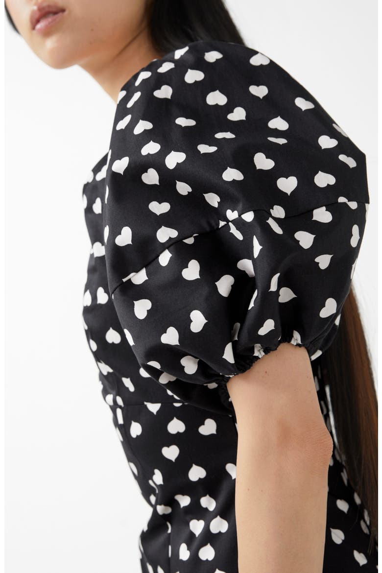Heart Print Puff Sleeve Stretch Cotton Minidress, Alternate, color, BLACK W. DOTS