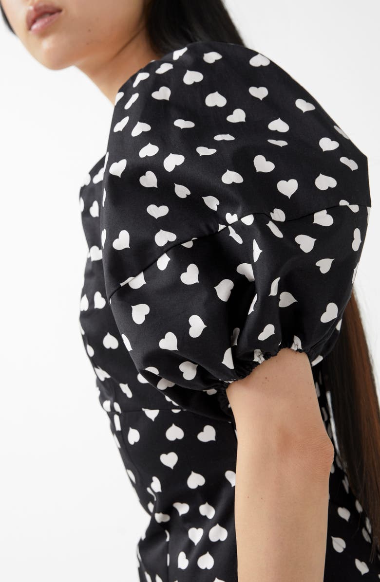 & Other Stories Heart Print Puff Sleeve Stretch Cotton Minidress, Alternate, color, 