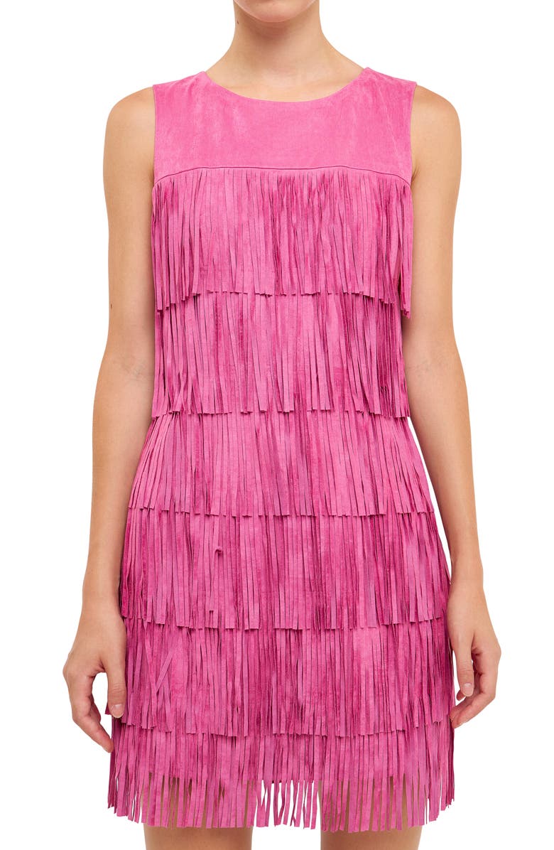 Endless Rose Fringe Faux Suede Minidress, Alternate, color, 