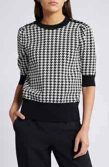 BOSS Fantilina Elbow Sleeve Houndstooth Check Sweater