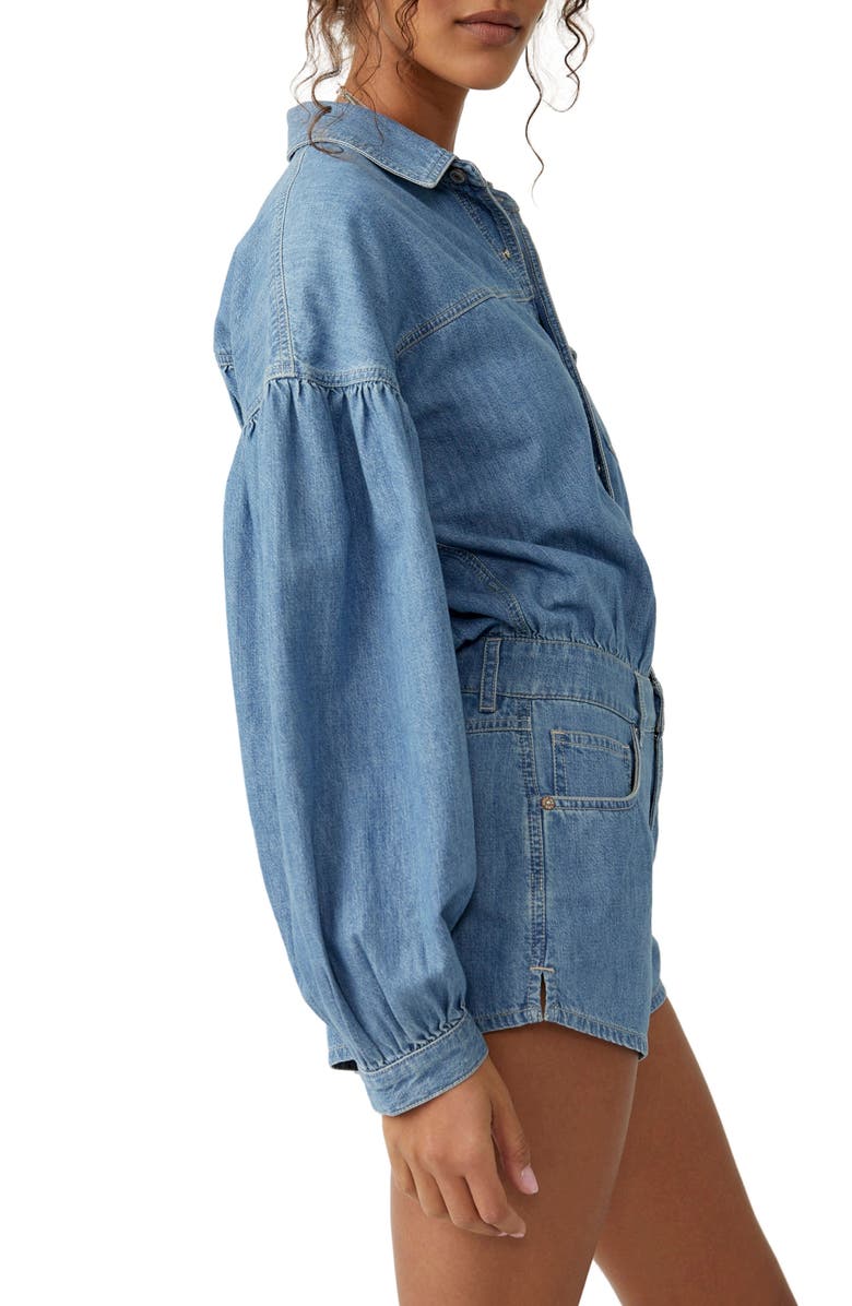 Free People Zodiac Long Sleeve Cotton Chambray Romper, Alternate, color, 