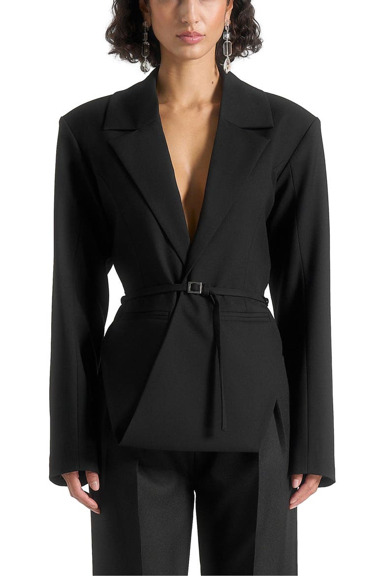 Yuna Plunge Tailored Blazer With Belt, Main, color, Black