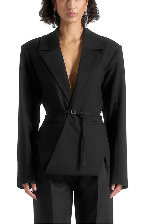 Yuna Plunge Tailored Blazer With Belt