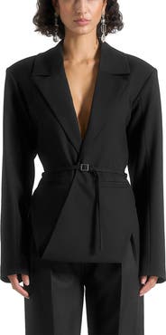 Manière De Voir Yuna Plunge Tailored Blazer With Belt