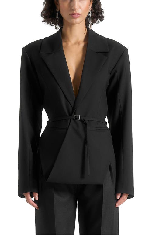 Manière De Voir Yuna Plunge Tailored Blazer With Belt in Black at Nordstrom, Size 4
