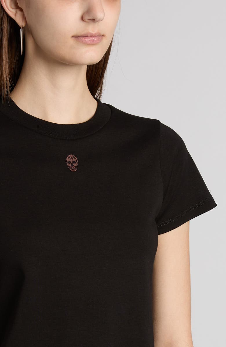 McQueen Embroidered Skull T-Shirt, Alternate, color, Black