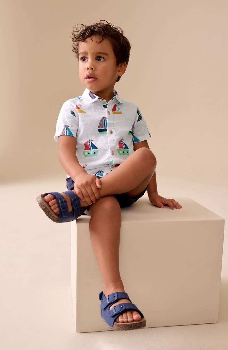 NEXT Kids' Sailboat Print Short Sleeve Button-Up Shirt, Alternate, color, White