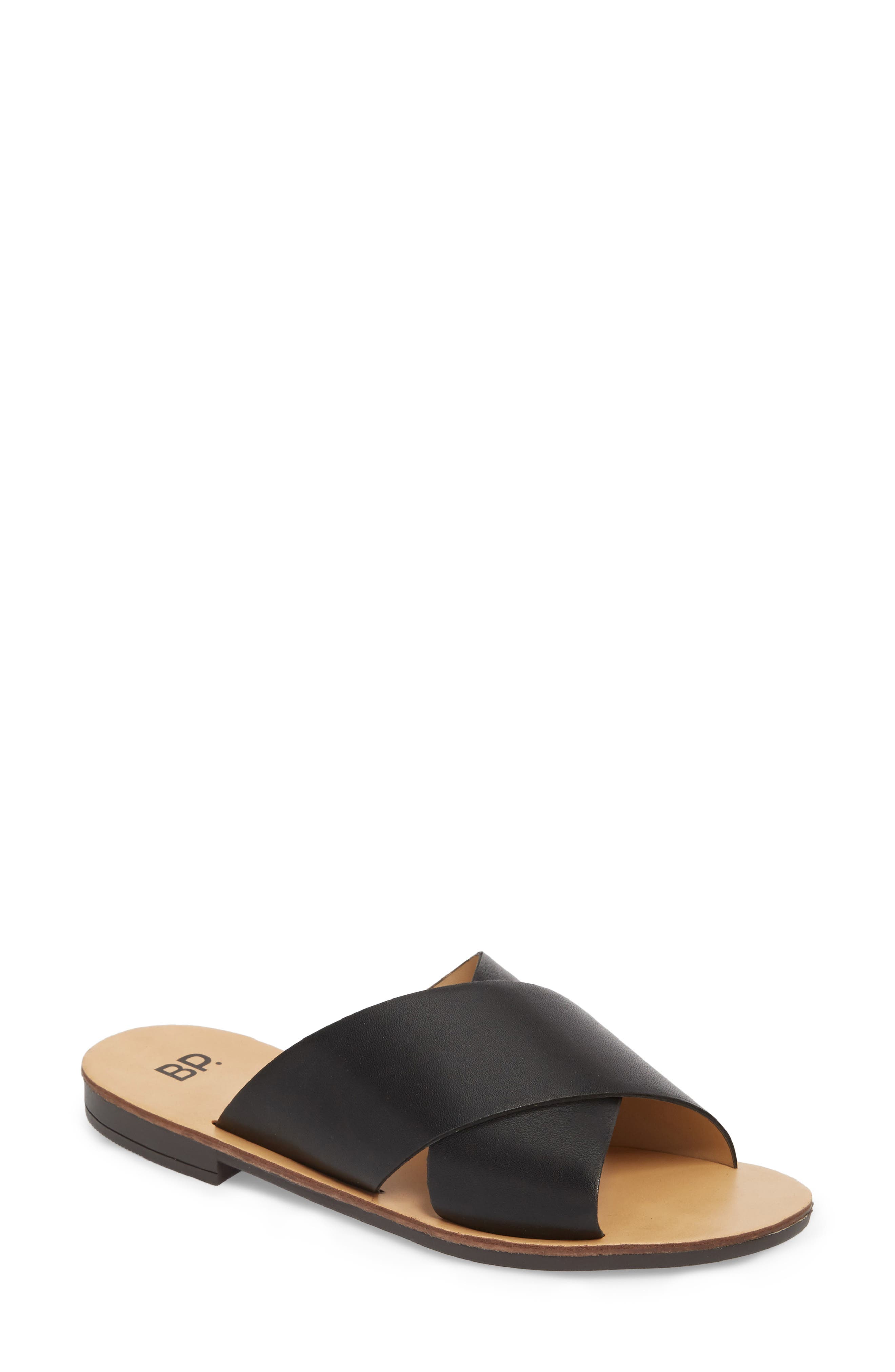 Twist Cross Strap Sandal, Main, color, BLACK FAUX LEATHER