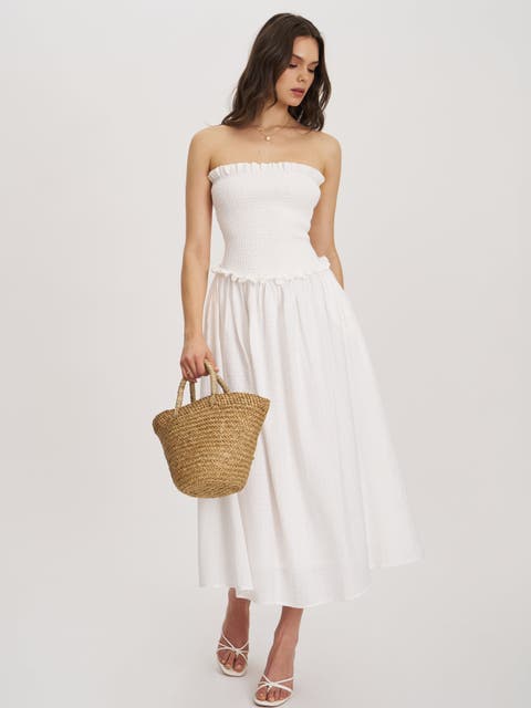 Quadiya Smock Top Strapless Drop Waist Midi Dress