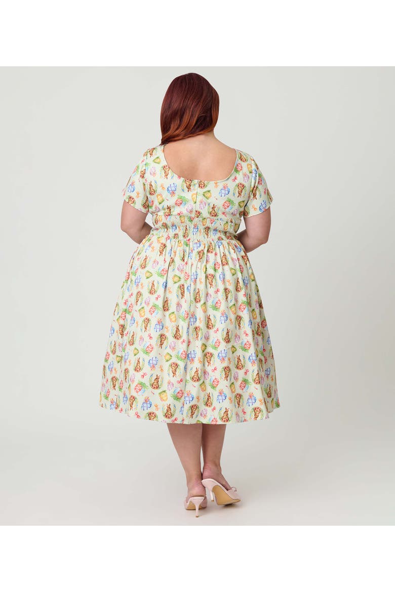 Plus Size Smocked Back Swing Dress, Alternate, color, Green W/Bunny Print