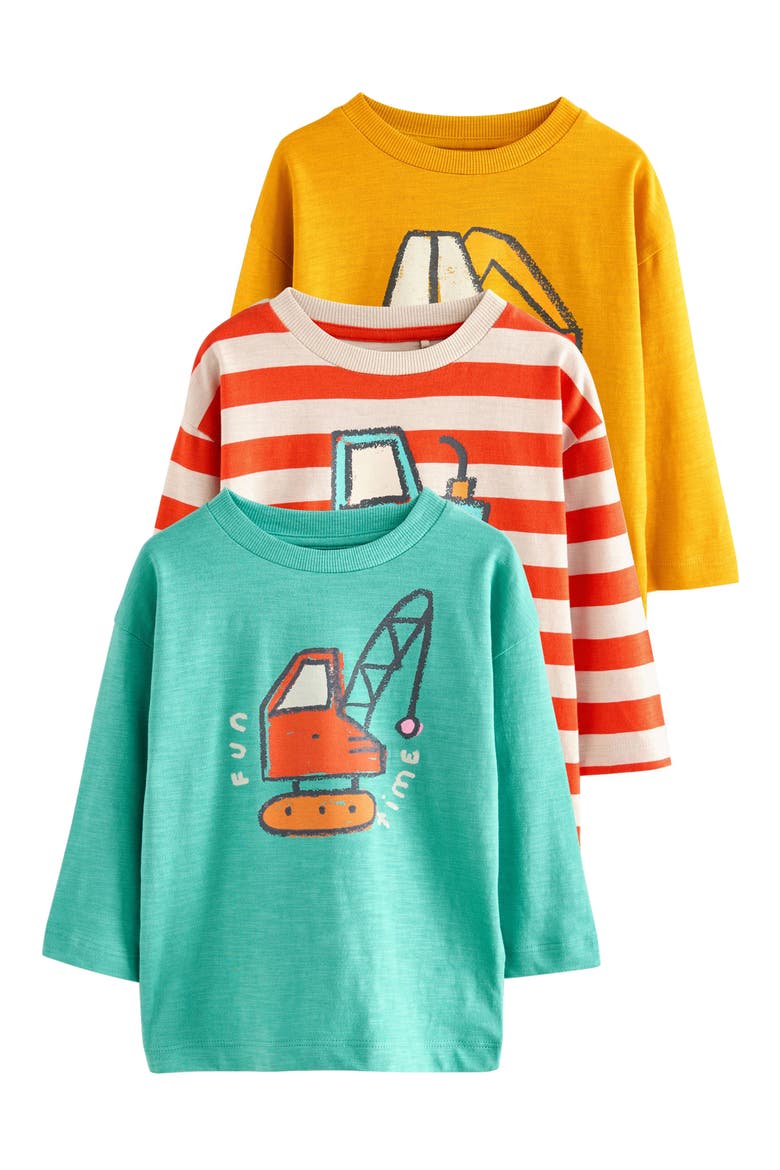 Kids' Assorted 3-Pack Long Sleeve Digger Tractor Graphic T-Shirts, Main, color, MULTI