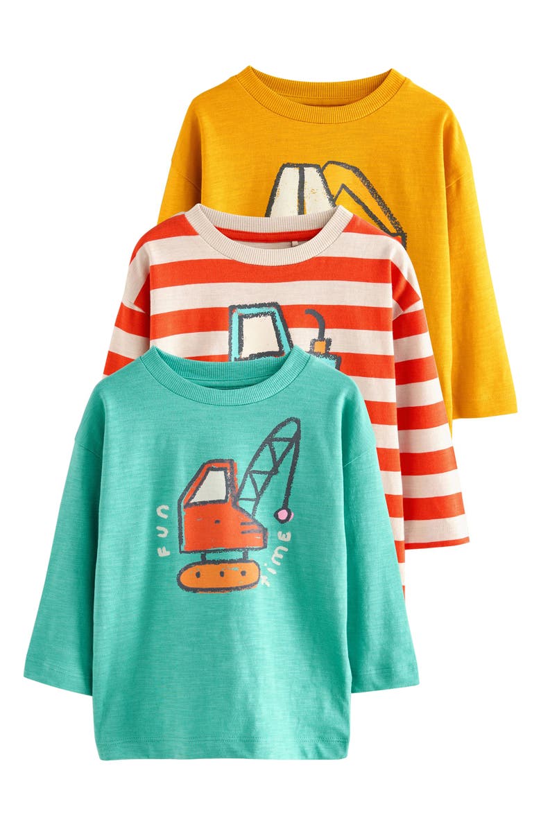 NEXT Kids' Assorted 3-Pack Long Sleeve Digger Tractor Graphic T-Shirts, Main, color, Multi