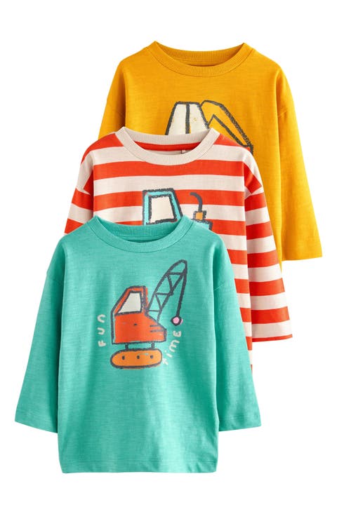 Kids' Assorted 3-Pack Long Sleeve Digger Tractor Graphic T-Shirts (Little Kid)