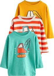 NEXT Kids' Assorted 3-Pack Long Sleeve Digger Tractor Graphic T-Shirts