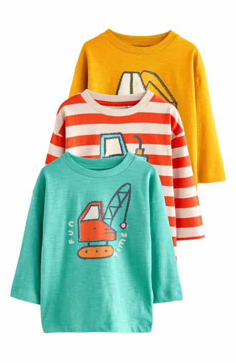 NEXT Kids' Assorted 3-Pack Long Sleeve Digger Tractor Graphic T-Shirts