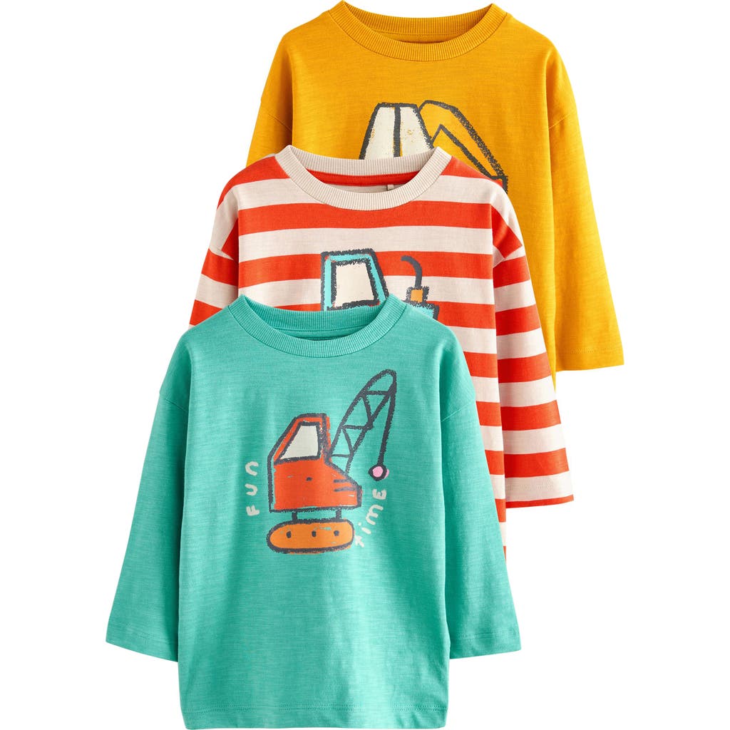 Next Kids' Assorted 3-pack Long Sleeve Digger Tractor Graphic T-shirts In Multi