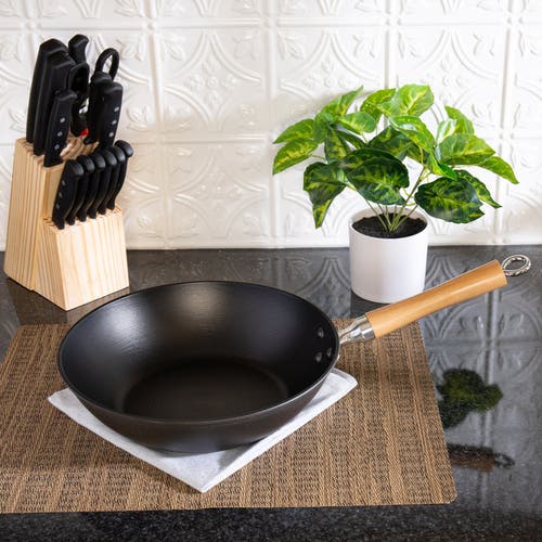 Joyce Chen Preseasoned Cast Iron Stir Fry Pan With Maple Handle, 11.5-inch In Black