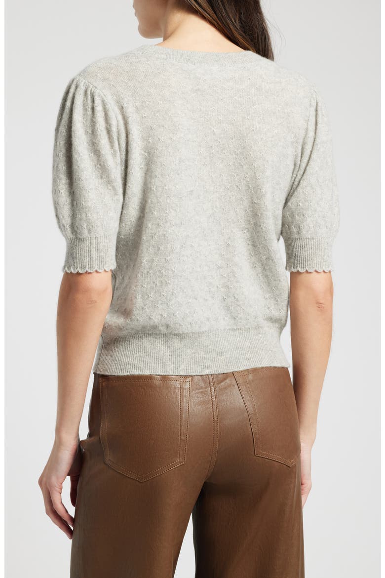 Puff Sleeve Pointelle Cashmere Sweater, Alternate, color, LIGHT HEATHER GREY