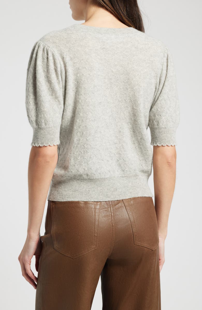 FRAME Puff Sleeve Pointelle Cashmere Sweater, Alternate, color, Light Heather Grey