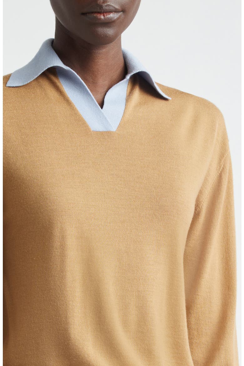 James Contrast Wool Polo Sweater, Alternate, color, CAMEL/BABY BLUE