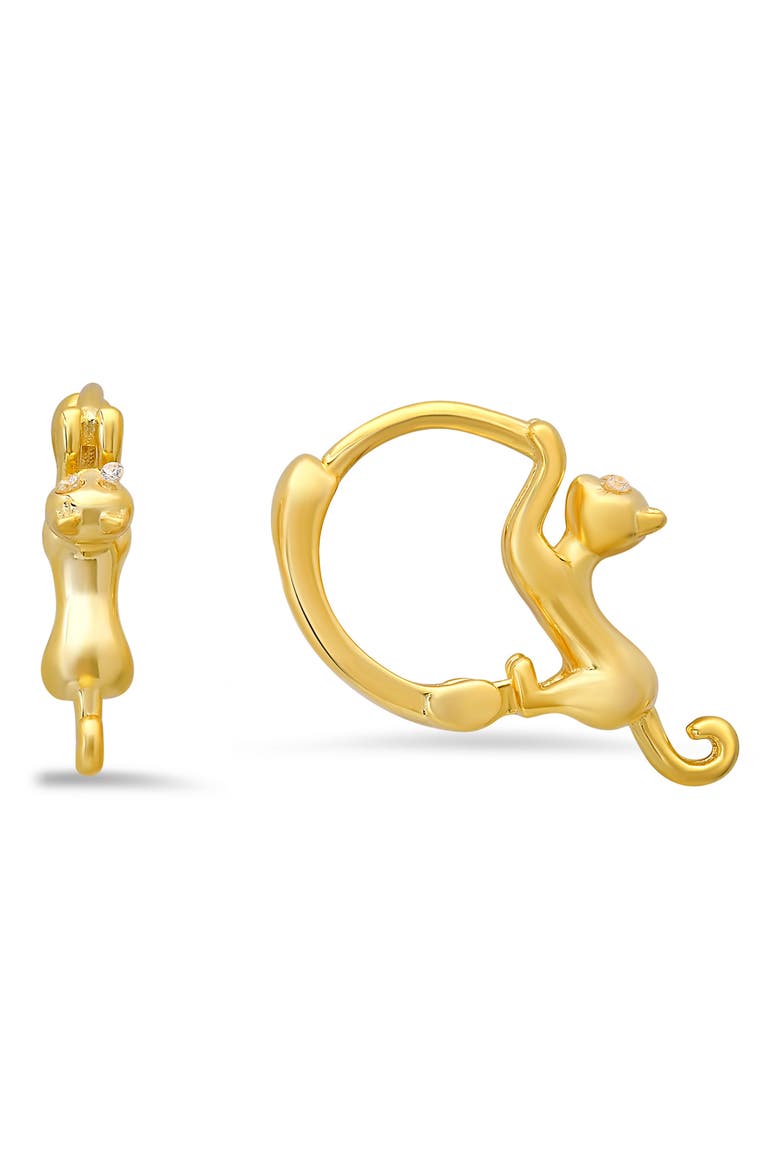 Dangling Kitty Hoop Earrings, Main, color, GOLD