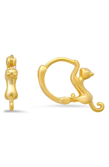 Queen Jewels Dangling Kitty Hoop Earrings In Gold